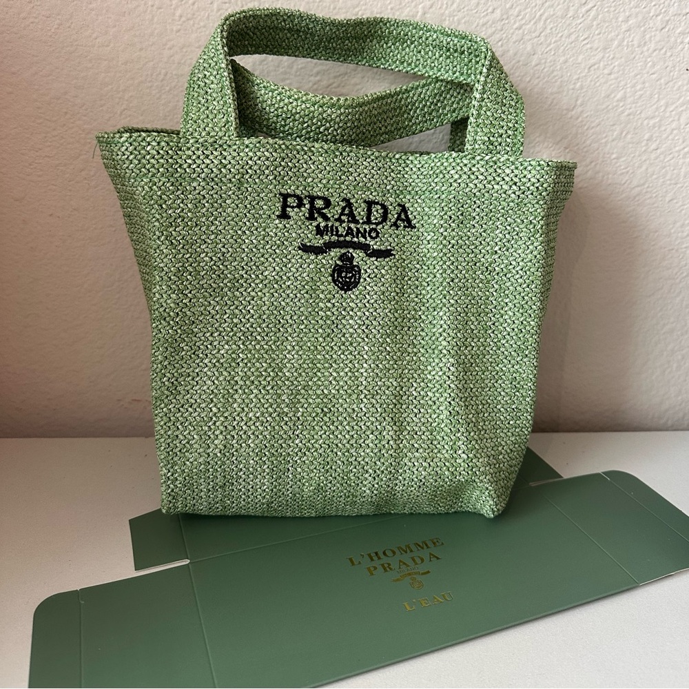 Prada GWP Green Woven Tote with Black Logo